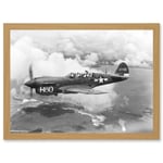 War Military Vintage US Airforce Fighter Plane Black White P-40 Artwork Framed Wall Art Print A4
