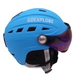 TentHome Skiing Helmet Women Men Ski Snowboard Helmet Snow Sports Adjustable Helmet Visor with Detachable Photochromic Polarizing Goggles (Blue, Small(52-56cm))