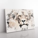 Big Box Art Lion Watercolour Canvas Wall Art Print Ready to Hang Picture, 76 x 50 cm (30 x 20 Inch), White, Black, Pink, Olive, Green, Brown
