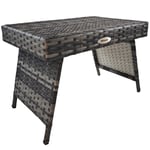 Foldable Outdoor Coffee Table, Metal Frame Rattan Side Table, Mixed Grey