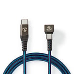 Nedis USB-kabel | USB 2.0 | USB-C™ Hane | USB-C™ Hane | 480 Mbps | Guldplaterad | 2.00 m | Rund | Flätad / Nylon | Blå / Svart | Kartong med täckt fönster