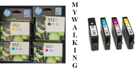 4 X GENUINE HP 912XL INK CARTRIDGES BLACK CYAN MAGENTA YELLOW DATES 2021 - 2023