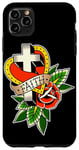 Coque pour iPhone 11 Pro Max Rose x Crucifix x Christian Cross x Faith Tatouage traditionnel