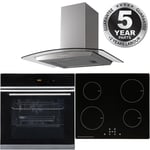 Black 10 Function Touch Control Single Fan Oven, Induction Hob & Curved Hood