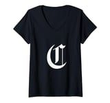 Womens Letter C Old Font Style - Retro Monogram OG Alphabet V-Neck T-Shirt