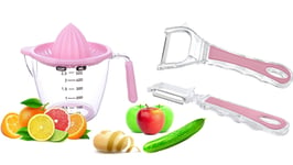 TrendyUK- 500 ML Fruit Juicer - Hand Press Easy to Use Kitchen Gadgets - Lemon Lime Orange Squeezer in 5 Colors (Pink + Peeler)