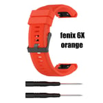 For Garmin Fenix 6 6s 6x 5 5s 5x Silicone Watch Band 20mm 22mm Orange