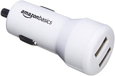 Amazon Basics 4.8 Amp/24W Dual USB Car Charger for Apple & Android Devices, 2-Port, White