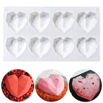 Valentine's Day Diamond Heart Silicone Cake Mold, BREEZO Baking Pan Mold for DIY Cake Mousse Dessert 3D Love Heart Shape Cake Mould, Non-Stick Candy Fondant Ice Cream Soap Jelly Molds (8-Cavity)