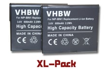 2 batteries 600mAh pour appareil photo Sony Cybershot DSC-J10, DSC-W310, DSC-W320, DSC-W330, DSC-W350, DSC-W380, DSC-W510, DSC-W520 remplace NP-BN1