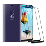 HAOYE Case for OPPO Find X2 Lite Case and [2 Pack] Screen Protector, Clear View Standing Case, Mirror Smart Flip Case Cover. Purple-blue