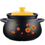 3.8L Ceramic Stockpot, Black Nonstick Dish Casserole Stovetop Round Stewpot with Yellow Lid, Heat-Resistant Soup Pot Hot Pot Clay Pots Stew Pan Cooking Pot