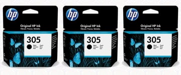 3x HP Original 305 Black Ink Cartridges For ENVY 6420e Inkjet Printer, 3YM61AE