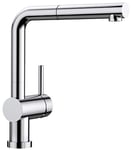 Blanco Linus-S-F, removable kitchen mixer / pre-window fitting with retractable hose shower, ideal for placing the sink in front of the window, surface chrome, low pressure, 1 piece, 514276