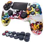 PS4 Controller Cover Silicone RALAN,Silicone Gel Controller Cover Skin Protector Compatible For PS4 /PS4 Slim/PS4 Pro Controller (Black Pro Thumb Grip x 8 ,Cat + Skull Cap Cover Grip x 2) (DCB)