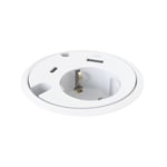 Bordsuttag Powerdot 16 - 1 El, 1 USB-A, 1 USB-C, 2 kabelgenomföring, Färg Vit