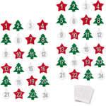 BHGT 2 Sets of Felt Advent Calendar Number Christmas Number 1-24 Sticker Countdown Calendar Digital Number Advent Calendar Number Pendants1-24 with Adhesive Dots