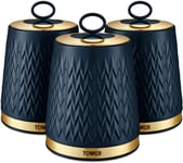 Tower BLUE Canisters Set of 3 Stylish Retro EMPIRE Bronze MIDNIGHT Blue Kitchen