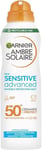 Garnier Ambre Solaire SPF 50+ Sensitive Advanced Dry Mist Sun Cream Spray, Wate