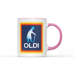 Oldi Woman Mug- Birthdays Christmas Funny Gift Presents Mother's Day Celebration Novelty Old Coffee Tea Heavy Duty Handle Dino Coated Dishwasher/Microwave Safe Sublimation Ceramic (Pink Handle Prime)