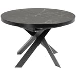 KAVE HOME Table ronde extensible Vashti ø 120 (160) cm en grès cérame et pieds acier noir - Noir Kave Home