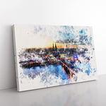Big Box Art Hohenzollern Bridge in Cologne Germany Watercolour Canvas Wall Art Print Ready to Hang Picture, 76 x 50 cm (30 x 20 Inch), Blue, Blue, White, Blue