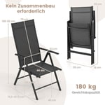 Trädgårdsstolar med 7-vägs justerbart ryggstöd, fällbara stolar, lastkapacitet upp till 180 kg, svart, 1 st.