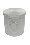 Woven Round Laundry Basket Bin Lined Lid PVC Handle Large 35 x 37 cm