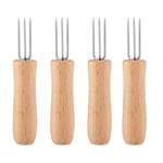 4 Pcs Corn on The Cob Holders, Stainless Steel Corn Holders with Wood Handle BBQ Skewers BBQ Grilling Tools