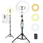 ITSHINY LED Ring Light with Tripod Stand & Phone Holder, 10" Selfie Light Ring for Makeup Live Stream Video Photography, USB Powered 3 Light Modes & 11 Brightness Levels