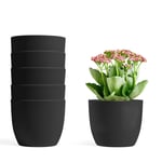 T4U 12CM Self Watering Planters Plastic Black Set of 6, Modern Round Flower Pot Indoor Nursery Bonsai Plant Pot for Garden House Plants, Aloe, Herbs and More
