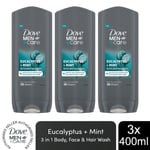Dove Men+Care 3-in-1 Hair, Body & Face Wash Eucalyptus + Mint Fragrance, 3x400ml